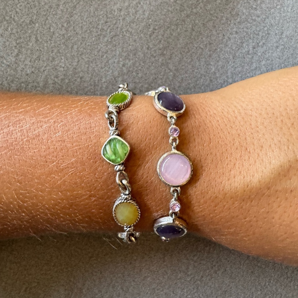 paparazzi Silver-Tone Bracelet Set with Green, Purple & Pink Stones